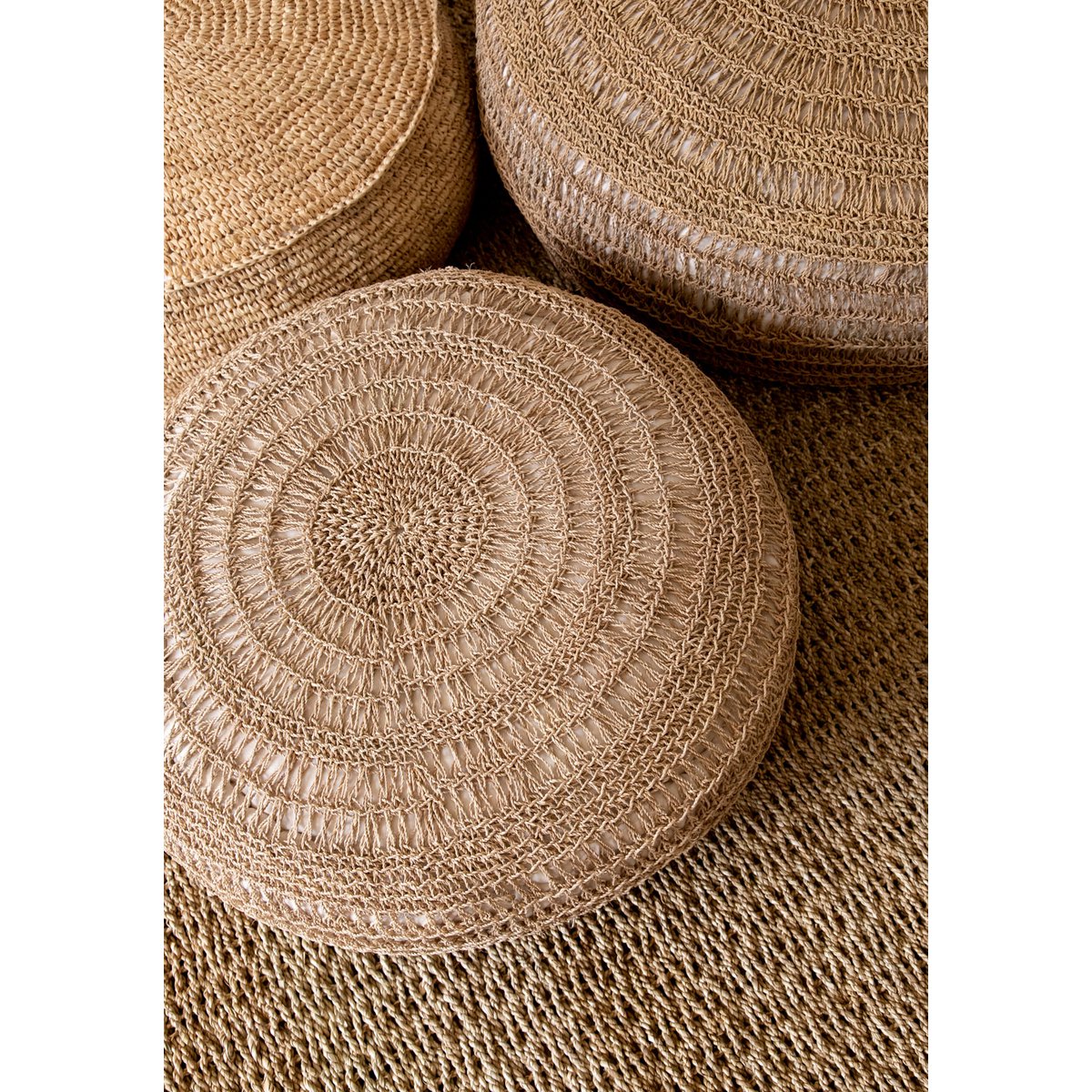 Raffia pouffe, 60 cm round - Natural
