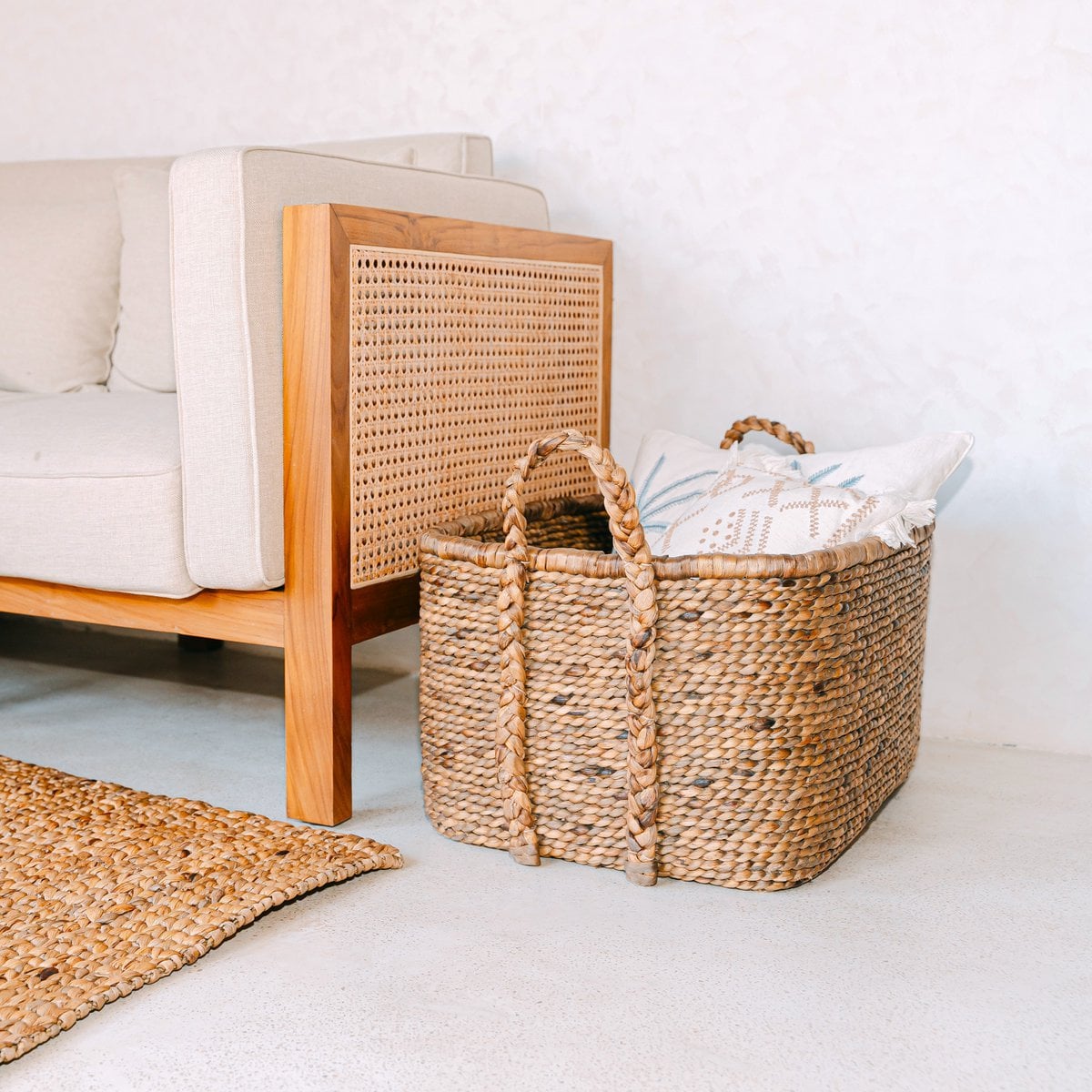 Woven square laundry basket 49×40 cm – beige & brown, 29 cm tall