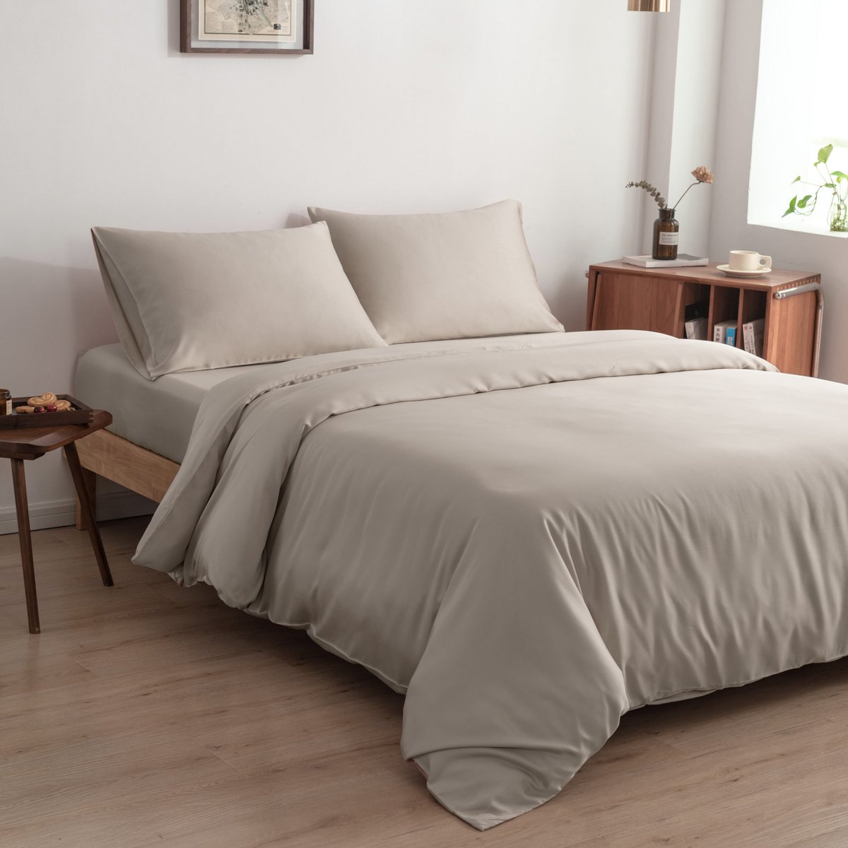 Bamboo bedding set, soft taupe, single - 400TC