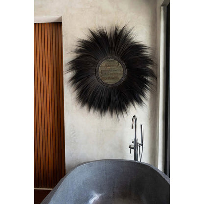 Round mirror with grass frame, 100 cm - Black