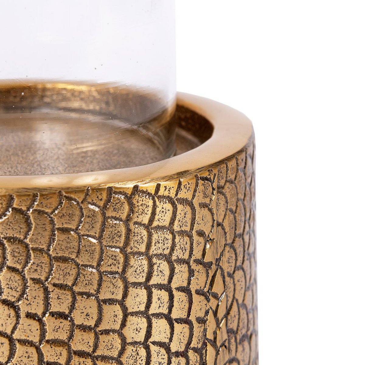 Aluminium croco candle holder with glass, large – brass finish