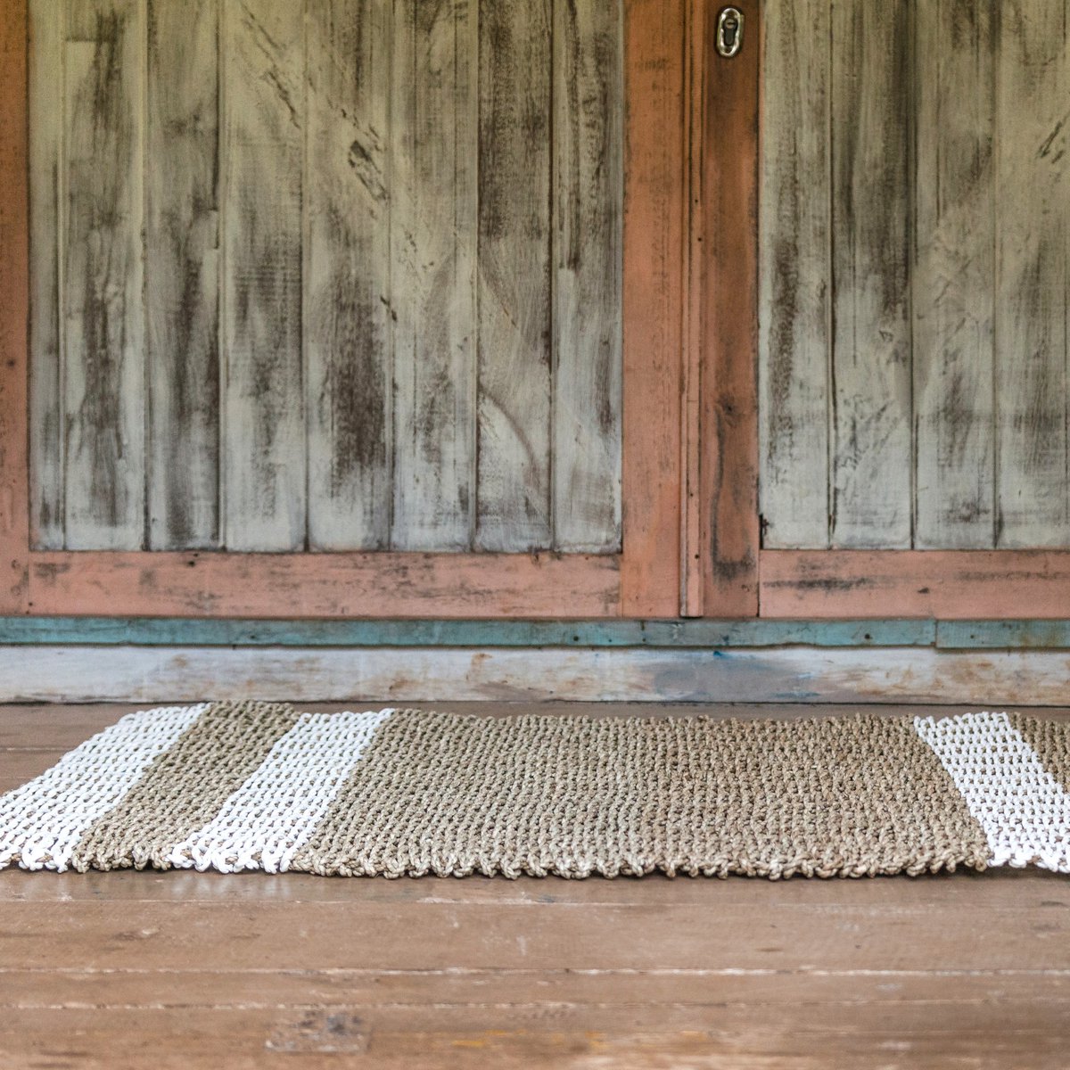 Gestreifter Seegrasteppich 120×60 cm – Beige und Weiß, Sewu