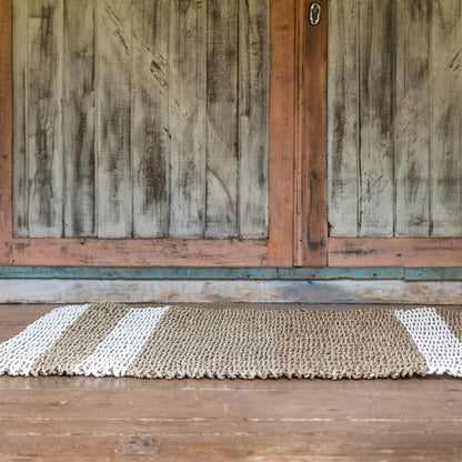 Gestreifter Seegrasteppich 120×60 cm – Beige und Weiß, Sewu