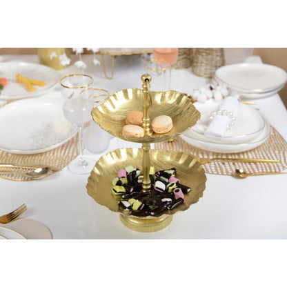 Gold metal cake stand, two tier - 31cm
