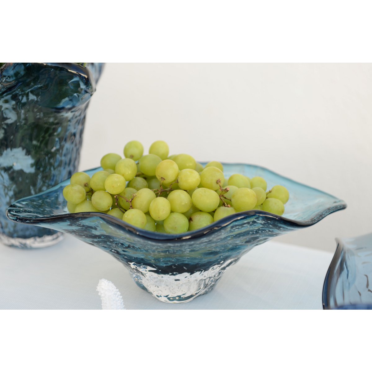 Blå dekorativ glasskål 33x18cm