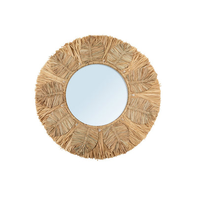 Raffia round wall mirror, 60 cm - natural palm weave