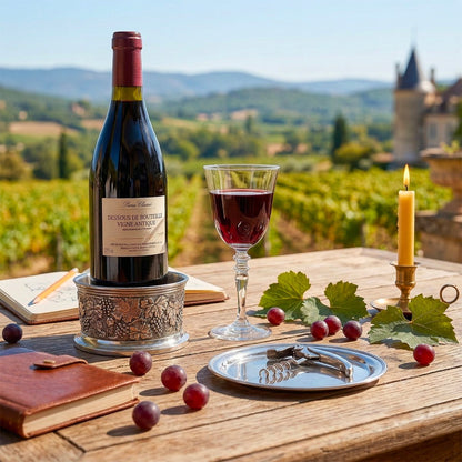 Silver metal wine coaster - Vineyard design