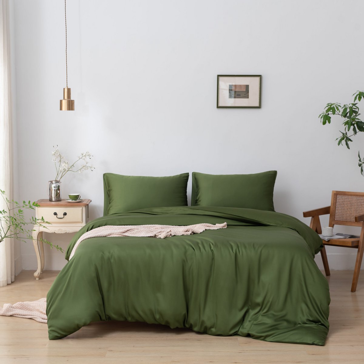 Bamboo bedding set, deep moss, single - 400TC