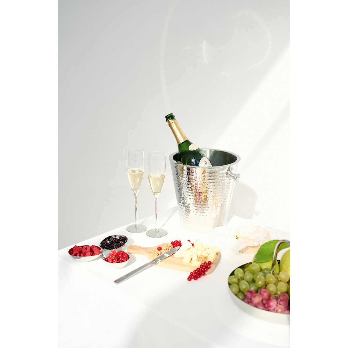 Zink champagneglas sæt med 2, 27 cm - forsølvet