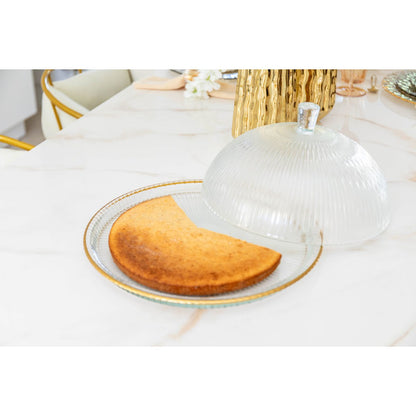 Glass cake dome with gold rim, 32×32×17 cm