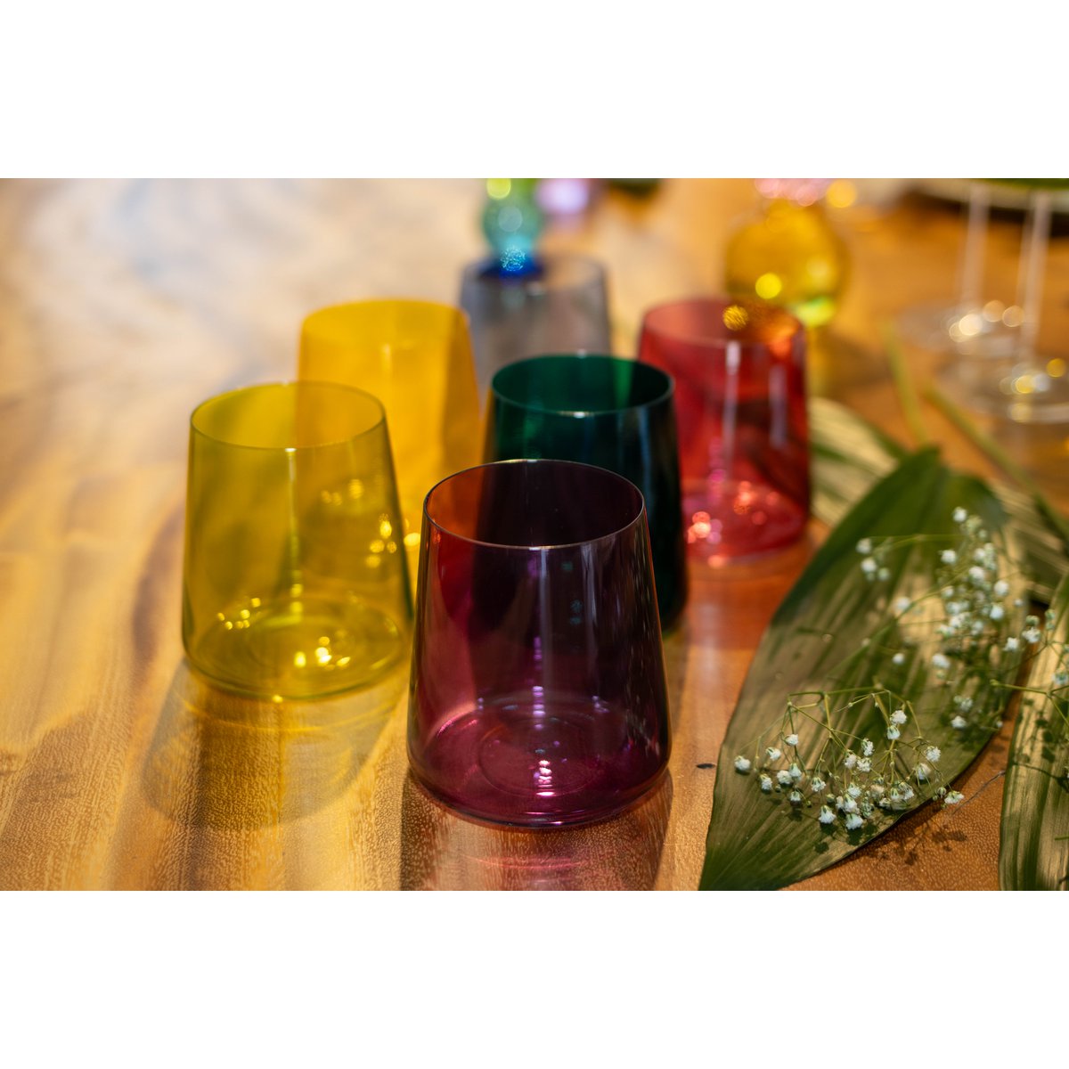 Multicolour glass water glasses 300 ml – set of 6
