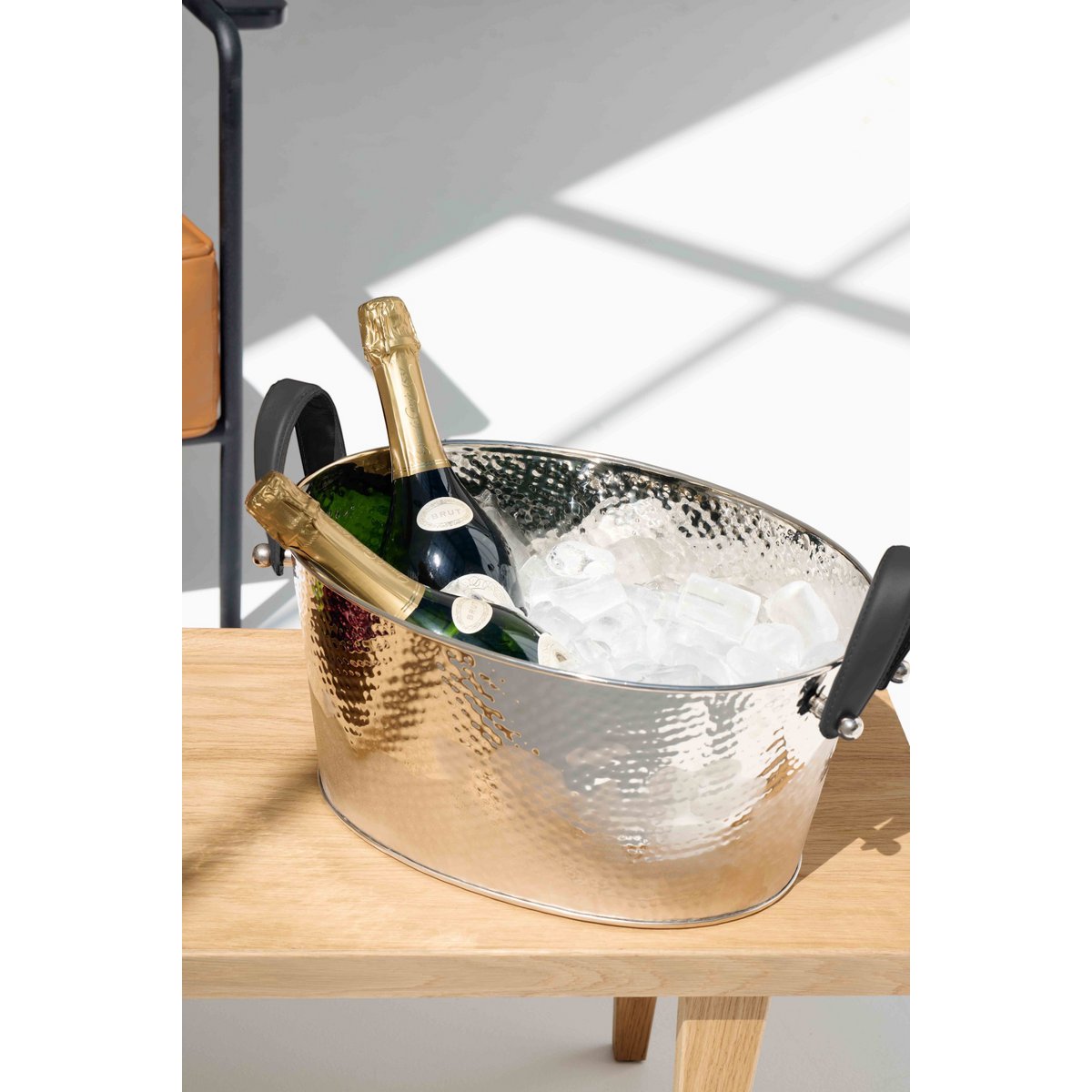 Champagnerkühler aus Edelstahl, gehämmert – 39×29 cm