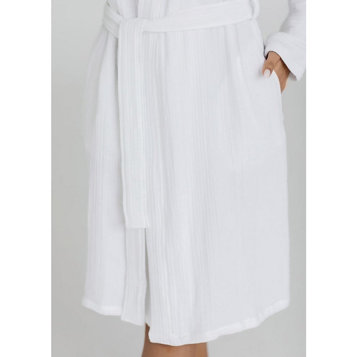 Cotton bamboo muslin bathrobe - white (S)
