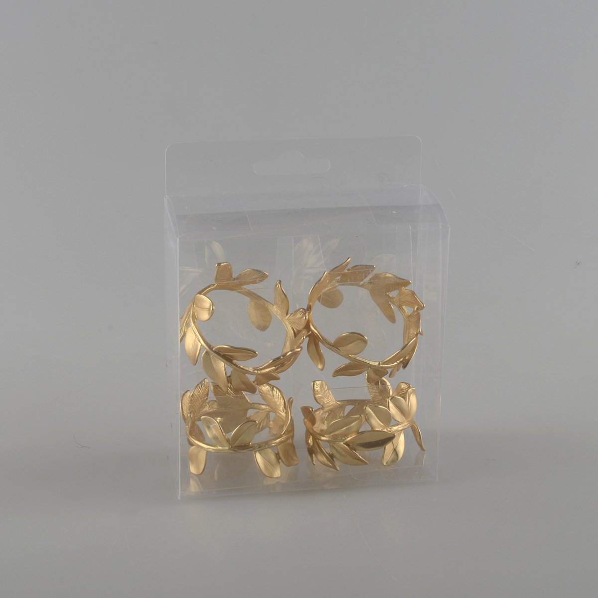 Gold napkin rings, set of 4 - metal leaf design