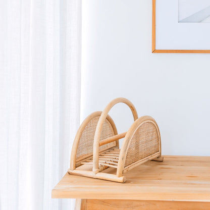 Handwoven rattan magazine rack ALOR - two compartments