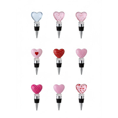 Glass bottle stoppers with heart design, set of 12