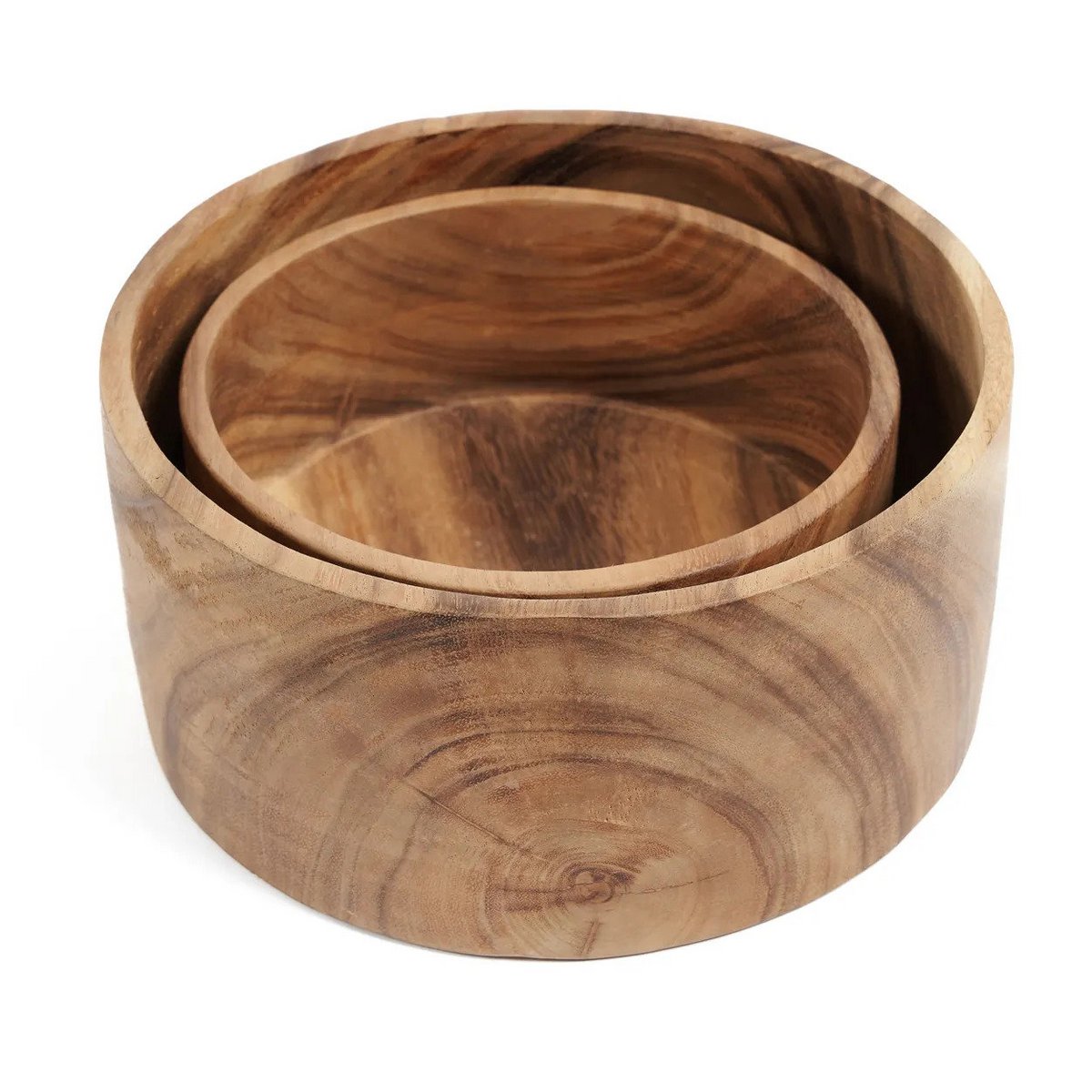 Suar wood salad bowl L, 25 cm – deep round natural